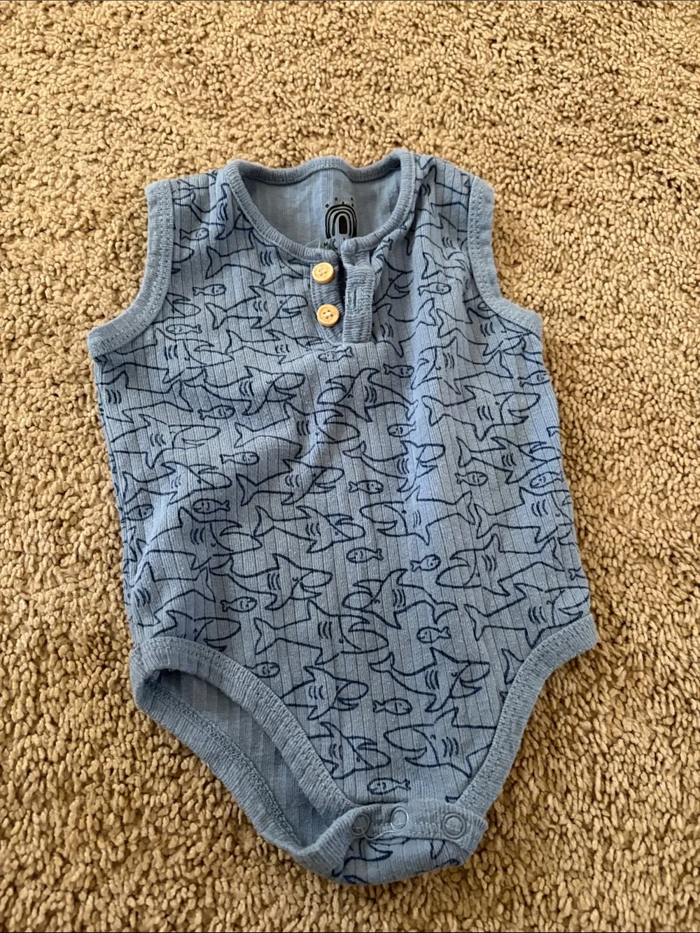 Blue Shark-Print Kids Matching Set - Sleeveless Romper & Shorts